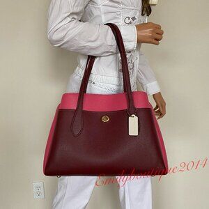 NWT Coach Retail 654 Colorblock Lora Wine Pink Leather Carryall Shoulder Bag